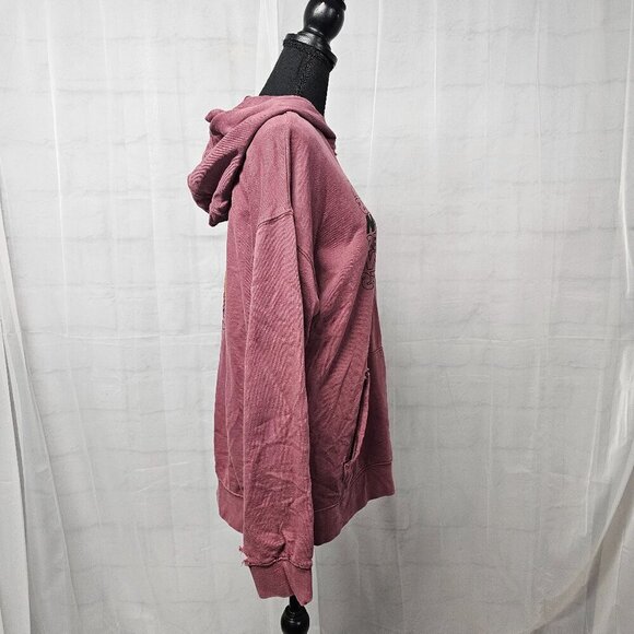 Arizona Jean Co Mauve Distressed Smiley Face Happiness Grunge Rave Hoodie M - Picture 5 of 16
